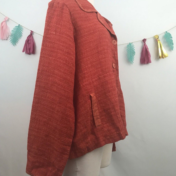 Flax Orange Linen Long Buttoned Top Sz- L - Picture 4 of 7